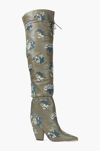 Tory Burch + Lila 90 Gathered Embroidered Over-the-Knee boots