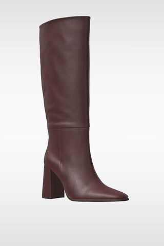 Zara + Heeled Knee High-Leather Boots