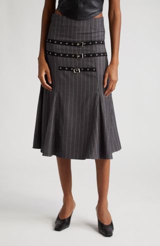 Miaou + Alma Pinstripe Buckle Strap Skirt