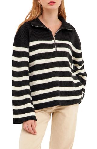 English Factory + Stripe Half-Zip Sweater