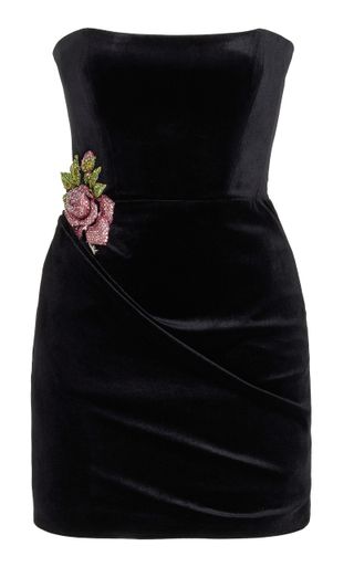 New Arrivals + Ines Brooch-Detailed Velvet Mini Dress