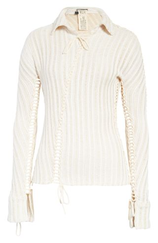 Isa Boulder + Lace-Up Ladder Stitch Cotton Polo Sweater
