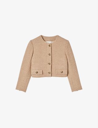 Sandro + Wallace Cropped Buttoned Tweed Jacket