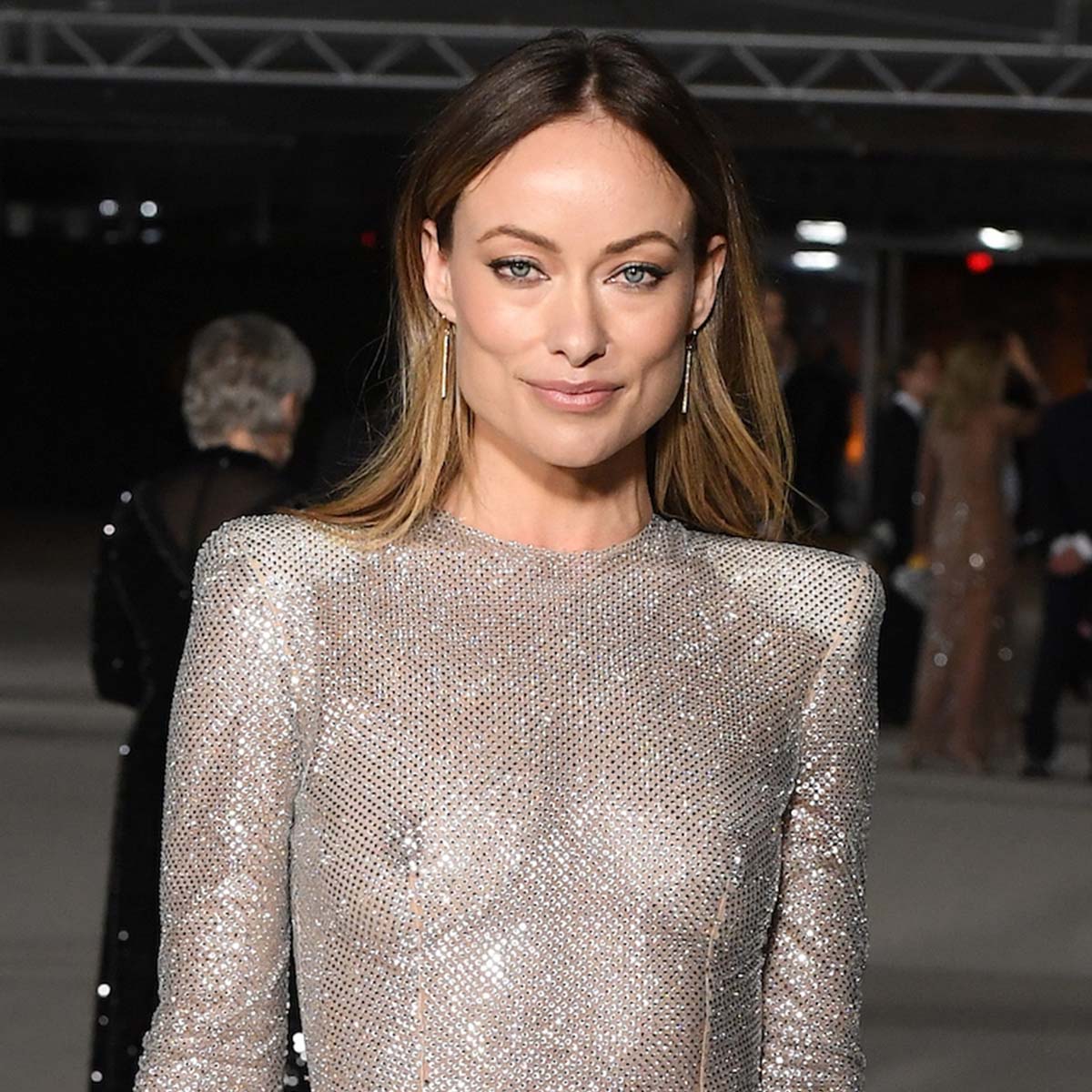 Olivia Wilde Wore Fully Sheer Lace Slip Dress Over High-Waisted