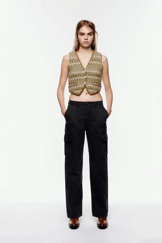 Zara + Jewel Button Jacquard Vest