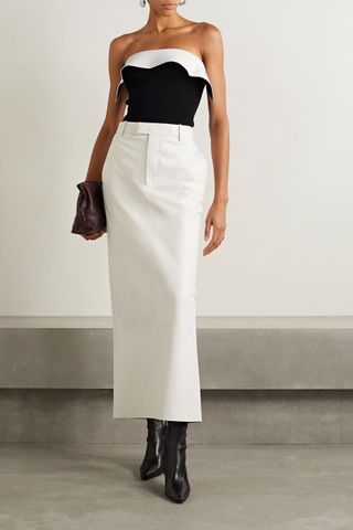 Proenza Schouler + Strapless Ruffled Two-Tone Knitted Top