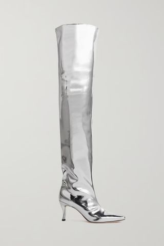 By Far + Stevie Metallic Coated-Rubber Over-the-Knee Boots