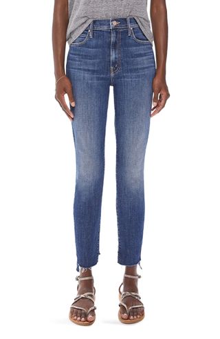 Mother + The Stunner High Waist Frayed Ankle Skinny Jeans