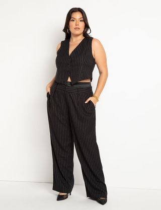 Eloquii + Pinstripe Pant With Satin Waistband