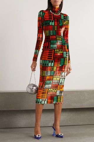 Pucci + Printed Velour Turtleneck Midi Dress