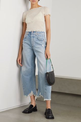 Citizens of Humanity + Horseshoe Distressed High-Rise Wide-Leg Jeans