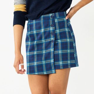 SO + Side Buttoned Faux Wrap Mini Skirt
