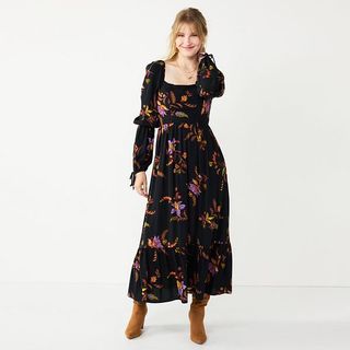 SO + Floral Tiered Midi Dress