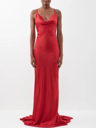 Norma Kamali + Backless Satin Gown