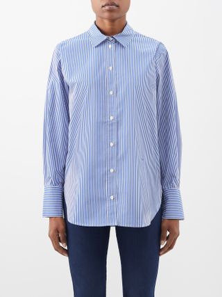 Frame + The Oversized Striped Cotton-Poplin Shirt