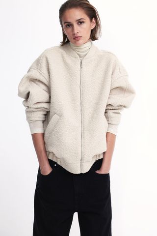 H&M + Oversized Teddy Fleece Bomber Jacket