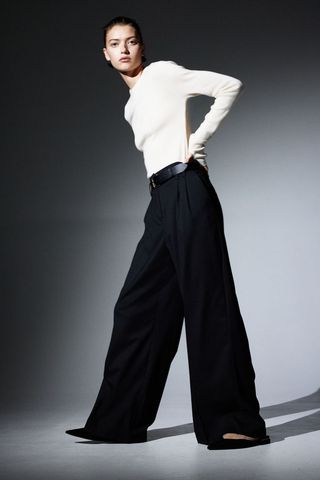 H&M + Wide-Leg Twill Pants