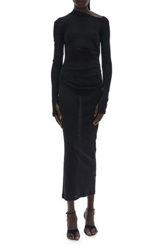Helmut Lang + Asymmetric Neck Long Sleeve Rib Dress