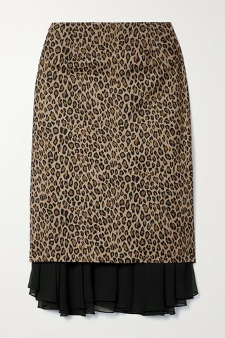 Les Rêveries + Layered Chiffon and Leopard-Print Cotton Skirt