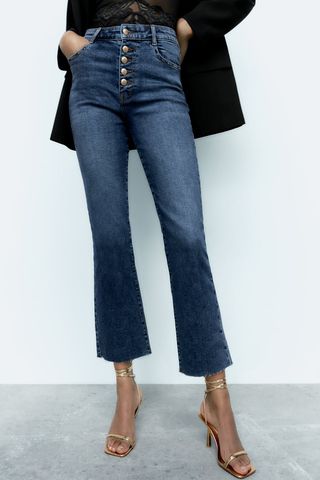 Zara + Buttoned Mini Flare Jeans Z1975