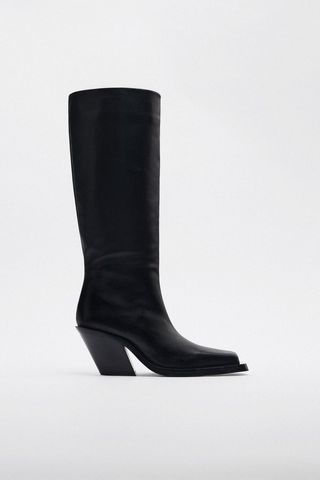 Kaia X Zara + Knee High Leather Cowboy Boots