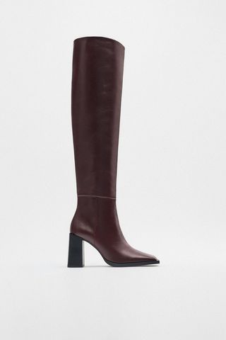 Zara + Over the Knee Heeled Leather Boots