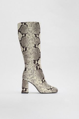 Zara + Inner Platform Leather Heeled Knee High Boots
