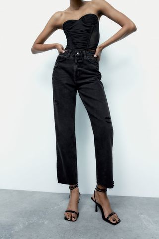 Zara + Z1975 Ripped Straight Cropped Jeans