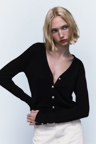Zara + Jewel Button Knit Cardigan