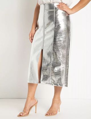 Eloquii + Zip Front Faux Leather Midi Skirt