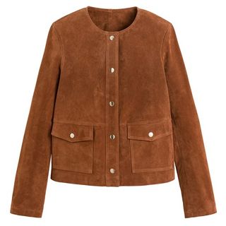 La Redoute + Suede Press-Stud Jacket with Round Neck