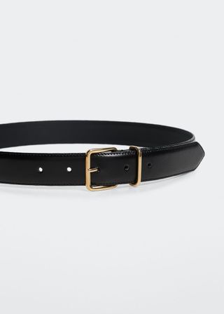 Mango + Leather Belt With Square Buckle -