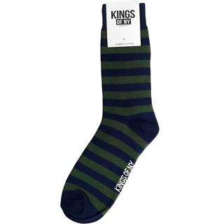 Kings of NY + Navy Blue and Green Striped Mens Rugby Socks