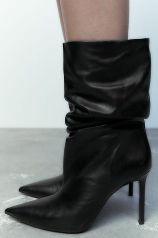 Zara + Heeled Leather Ankle Boots