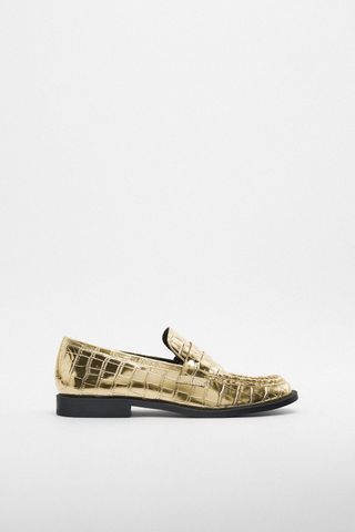 Zara + Metallic Croc Loafers