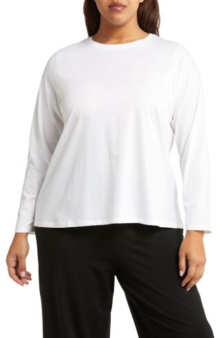 Eileen Fisher + Round Neck Organic Cotton Long Sleeve Top