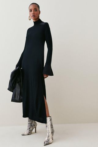 Karen Millen + Merino Wool Silk Cuff Maxi Knit Dress
