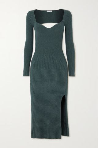 Skin + Mariana Cutout Ribbed-Knit Cotton-Blend Midi Dress