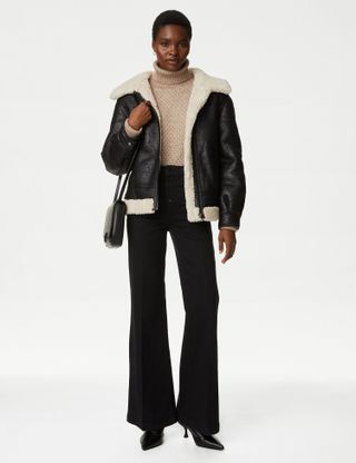 M&S Collection + Faux Shearling Aviator Jacket