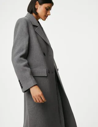 M&S Collection + Double Breasted Longline Coat With Wool