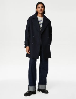 M&S Collection + Wool Blend Relaxed Double Breasted Coat