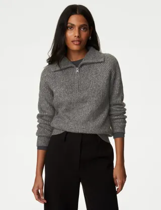 M&S Collection + Recycled Blend Ribbed Jumper With Wool