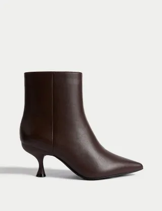 M&S Collection + Wide Fit Leather Kitten Heel Ankle Boots