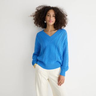 J.Crew + Cotton Cable-Knit V-Neck Pullover
