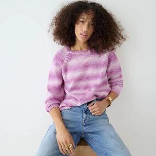 J.Crew + Ribbed Cashmere Oversized Crewneck Sweater in Space Dye