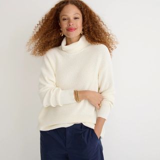 J.Crew + Ribbed Cotton-Cashmere Relaxed Turtleneck Sweater