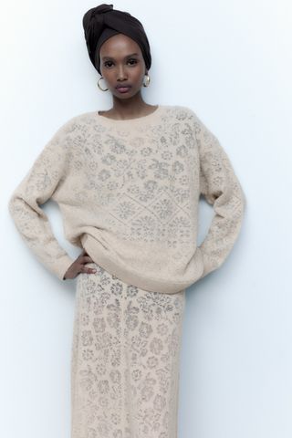 Zara + Oversized Pointelle Knit Sweater