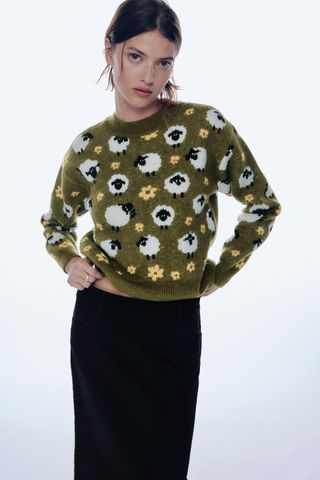 Zara + Animal Jacquard Knit Sweater