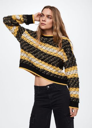 Mango + Reverse-Knit Striped Sweater