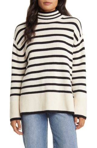 Lucky Brand + Stripe Oversize Mock Neck Sweater